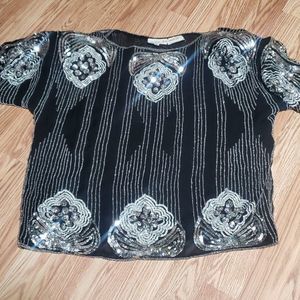 Vintage swee lo  Bling Black & Silver Shirt Sz M